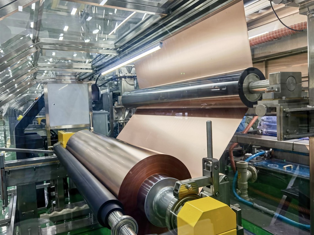 Battery copper foil running through production equipment