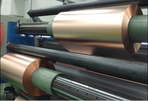 Wide copper foil roll prepared for battery electrode manufacturing
